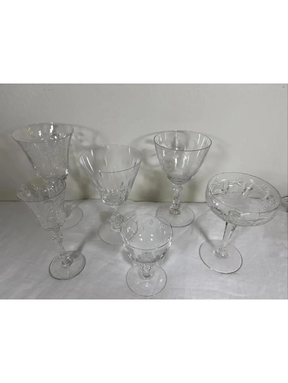 Vintage Etched Crystal Wine & Cocktail Glasses – Set of 6 Mismatched Lot
